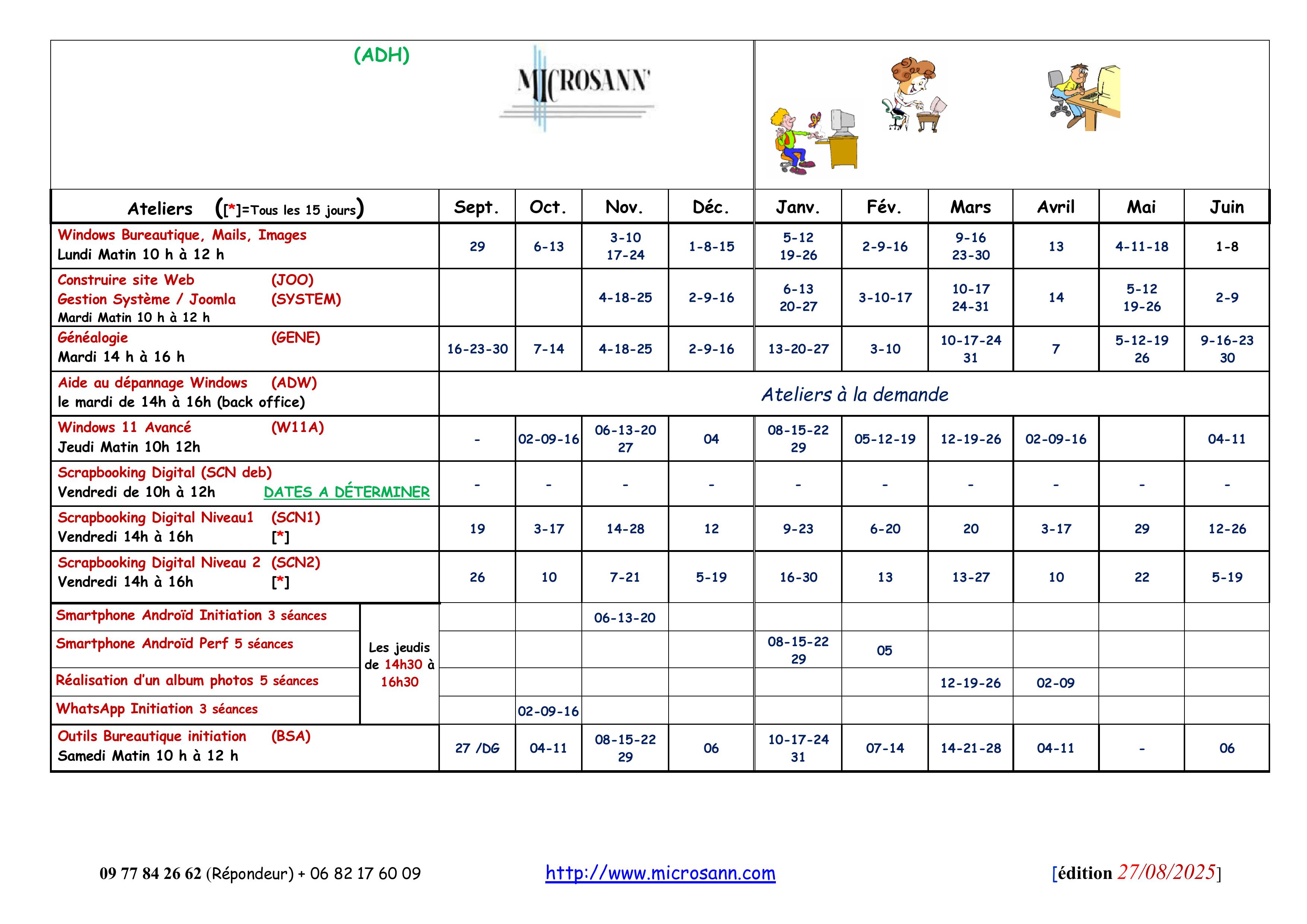 Calendrier Par Atelier 2025 2026 v9 2025 08 27 ADH
